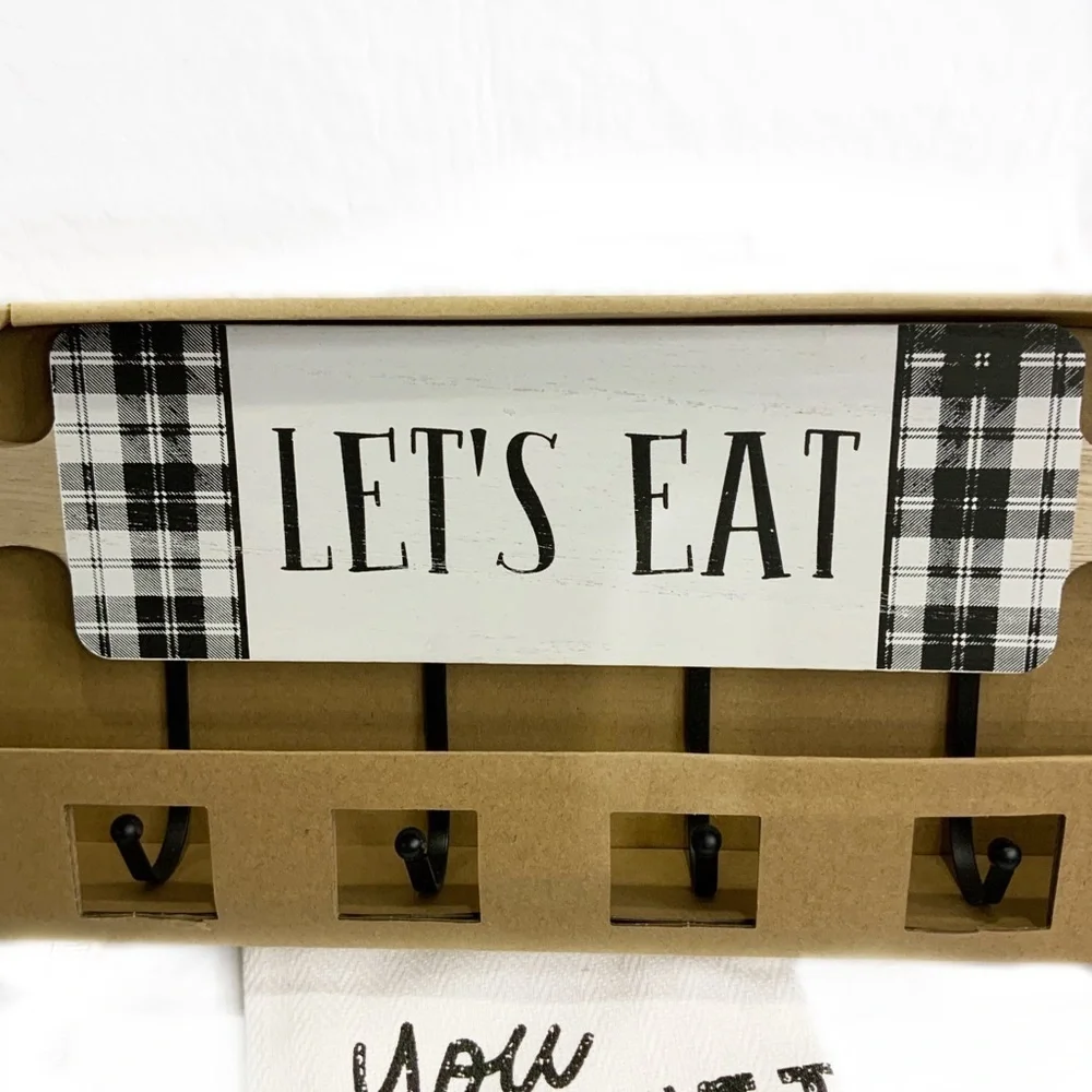 Hanging Hook Rack Multi Use Rack Black White Buffalo Check Plaid 7 in X 17 in